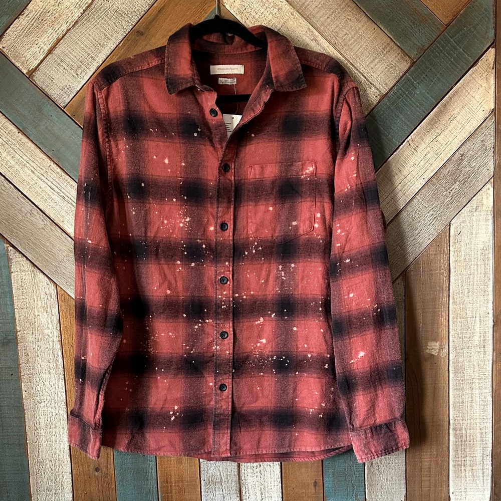 NEW! Casual Red and Black Plaid Button Down Shirt